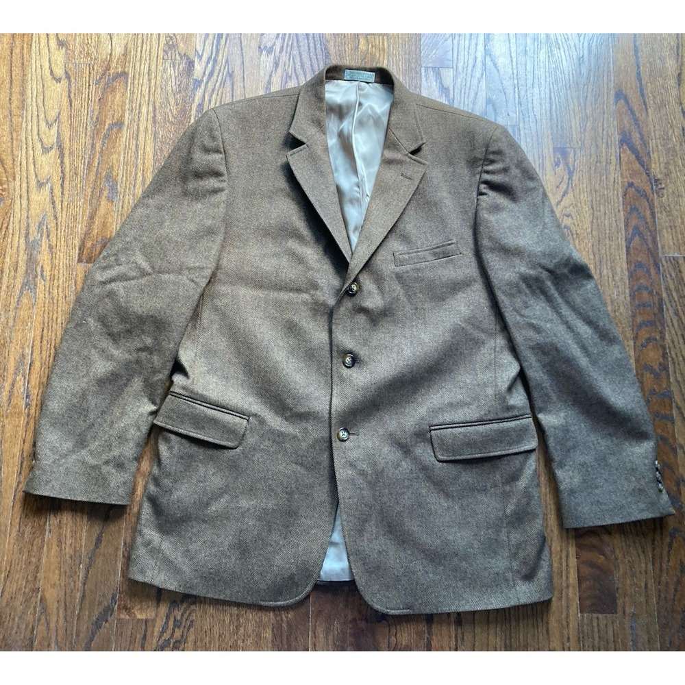 Vintage Orvis Blazer Mens Size 44L Wool Tweed Herringbone USA Made Brown